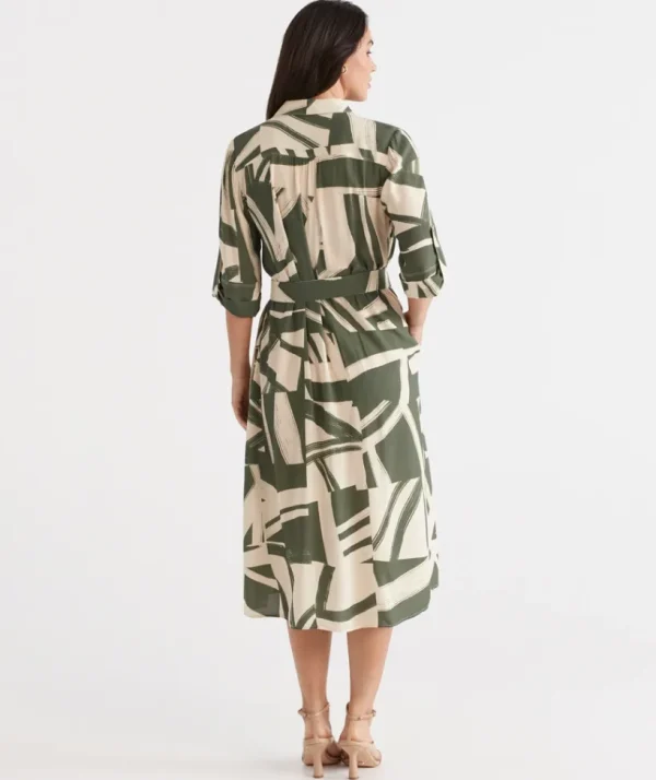 Sussan Abstract Print Midi Shirt Dress-Women Dresses