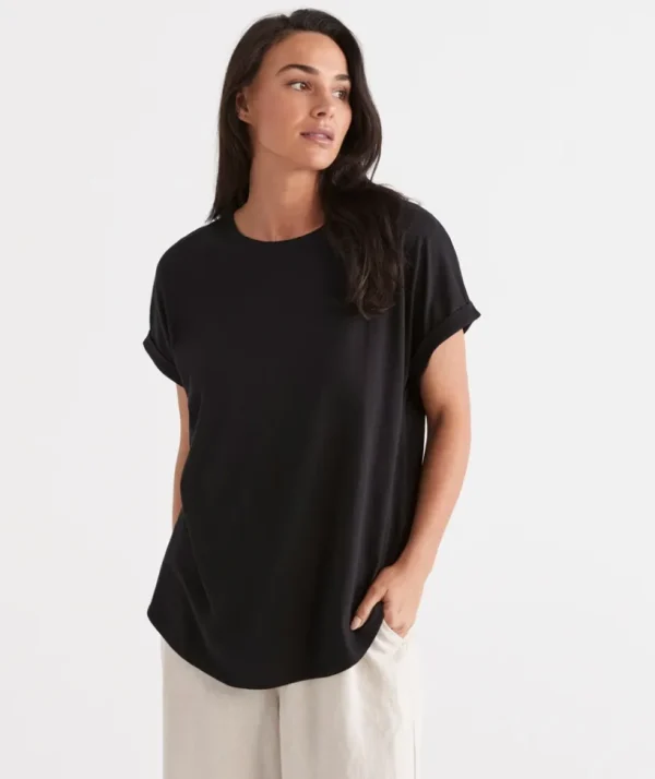 Sussan Australia Cotton Extended Roll Cuff Tee-Women T-Shirts & Tanks