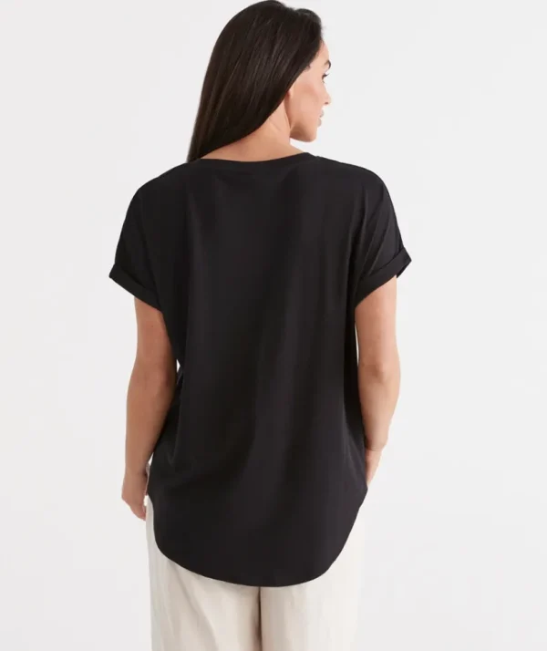 Sussan Australia Cotton Extended Roll Cuff Tee-Women T-Shirts & Tanks