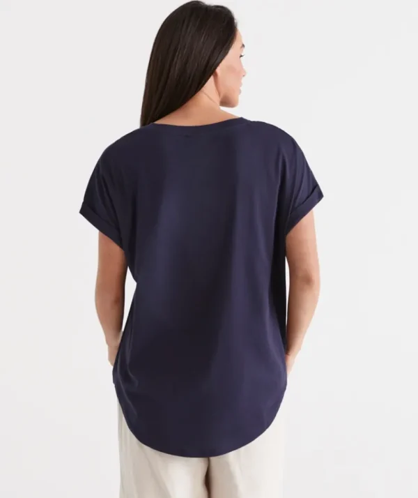 Sussan Australia Cotton Extended Roll Cuff Tee-Women T-Shirts & Tanks