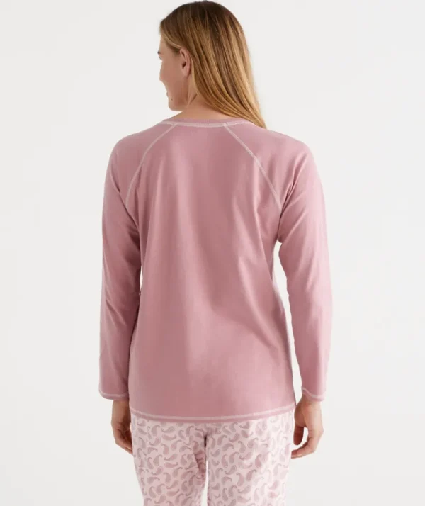 Sussan Australian Cotton Contrast Trim Pyjama Long Sleeve Top-Women Pyjama Tops