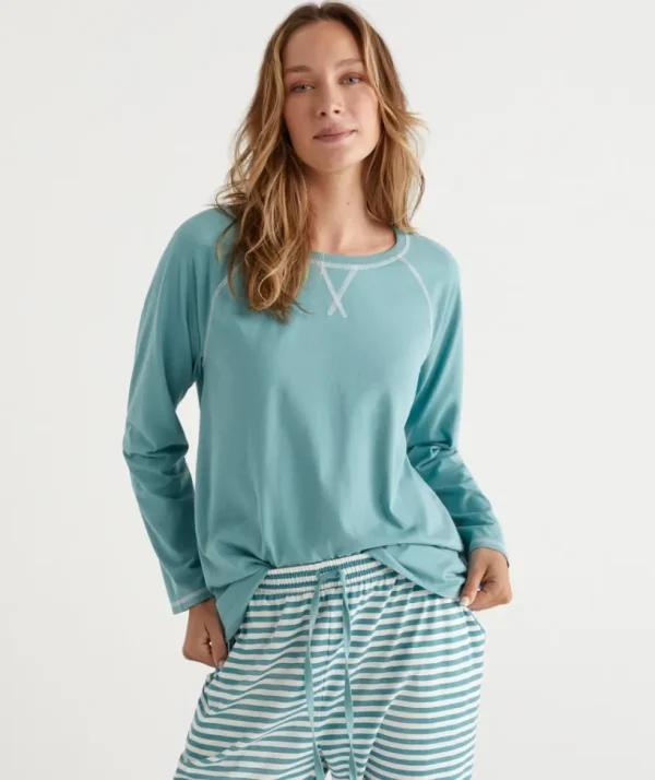 Sussan Australian Cotton Contrast Trim Pyjama Long Sleeve Top-Women Pyjama Tops