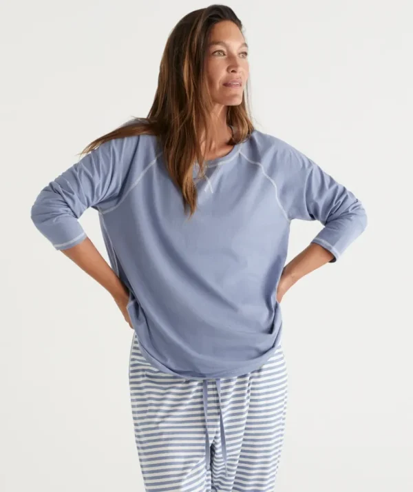 Sussan Australian Cotton Contrast Trim Pyjama Long Sleeve Top-Women Pyjama Tops