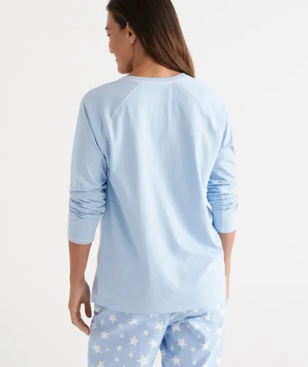 Sussan Australian Cotton Contrast Trim Pyjama Long Sleeve Top-Women Pyjama Tops