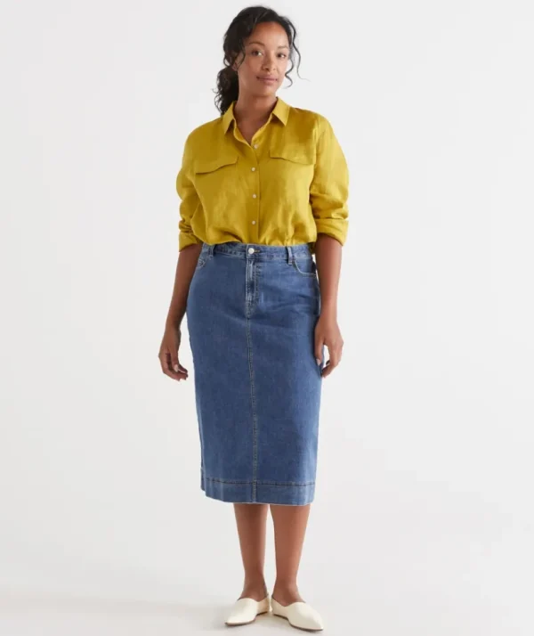 Sussan Australian Cotton Denim Midi Skirt-Women Skirts