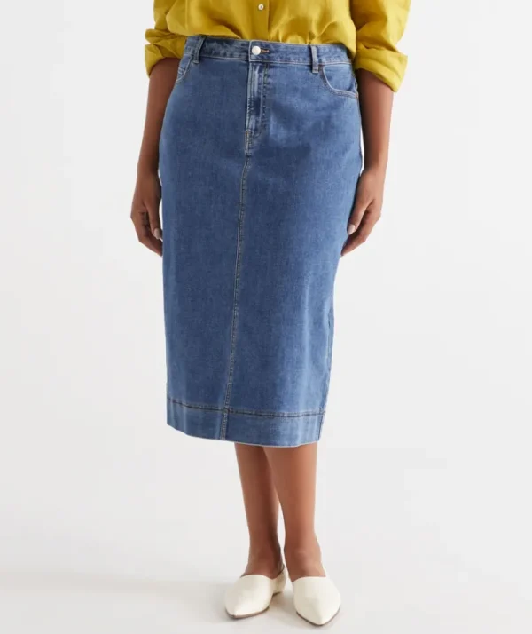 Sussan Australian Cotton Denim Midi Skirt-Women Skirts