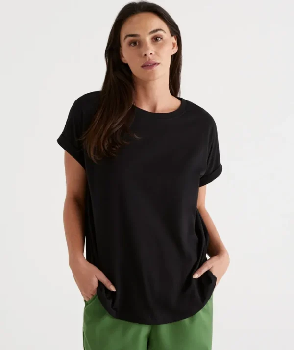 Sussan Australian Cotton Extended Roll Cuff Tee-Women T-Shirts & Tanks