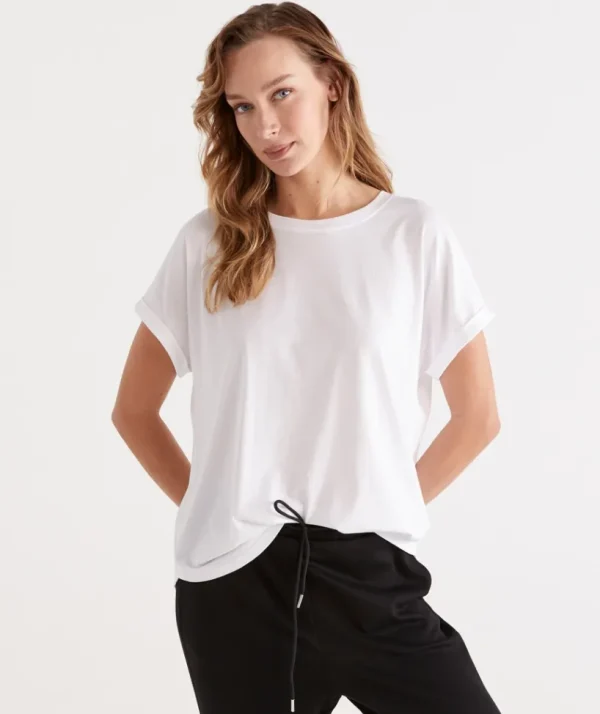 Sussan Australian Cotton Extended Roll Cuff Tee-Women T-Shirts & Tanks