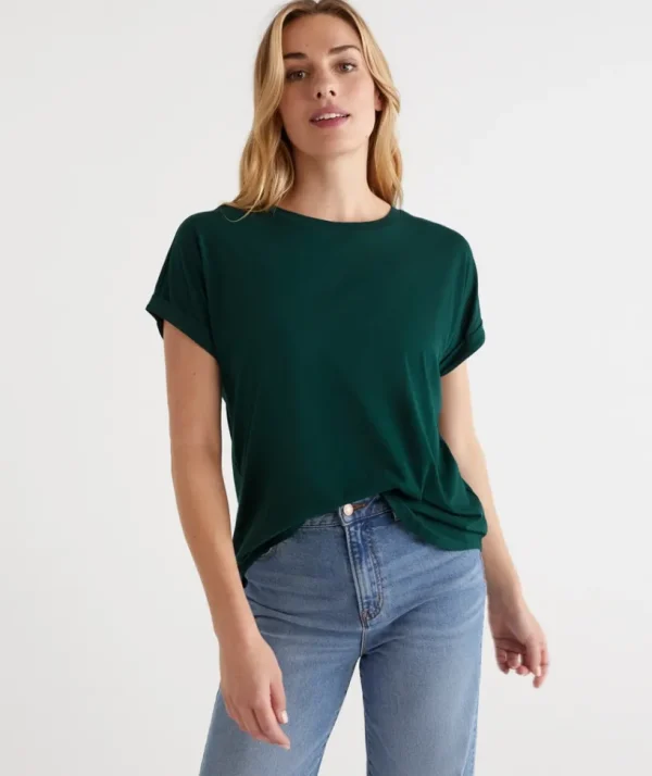 Sussan Australian Cotton Extended Roll Cuff Tee-Women T-Shirts & Tanks