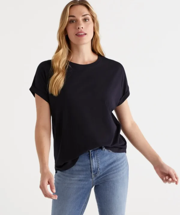 Sussan Australian Cotton Extended Roll Cuff Tee-Women T-Shirts & Tanks