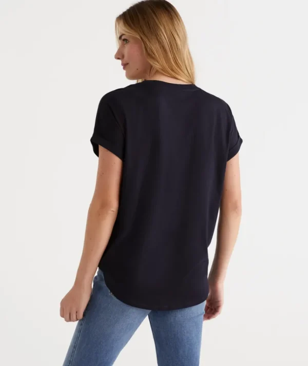 Sussan Australian Cotton Extended Roll Cuff Tee-Women T-Shirts & Tanks