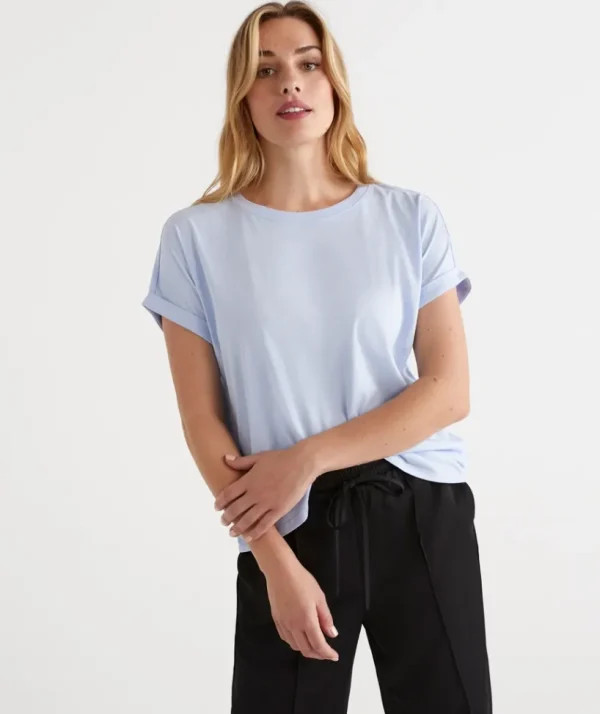 Sussan Australian Cotton Extended Roll Cuff Tee-Women T-Shirts & Tanks