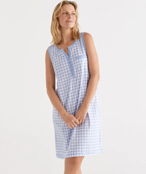 Sussan Australian Cotton Gingham Sleeveless Nightie-Women Nighties