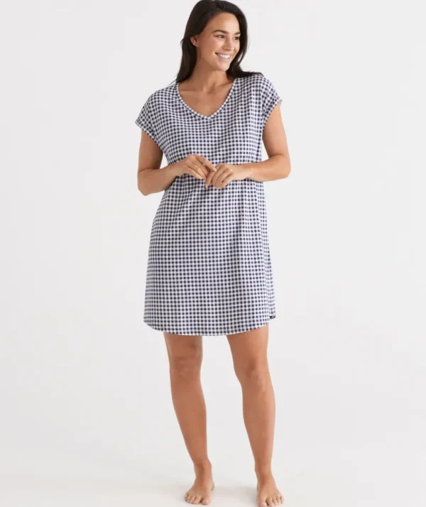 Sussan Australian Cotton Gingham V-Neck Nightie-Women Nighties