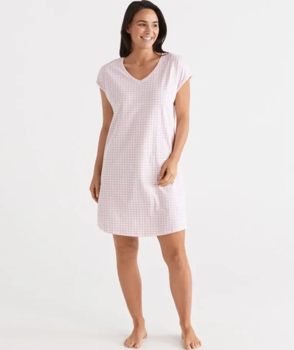 Sussan Australian Cotton Gingham V-Neck Nightie-Women Nighties