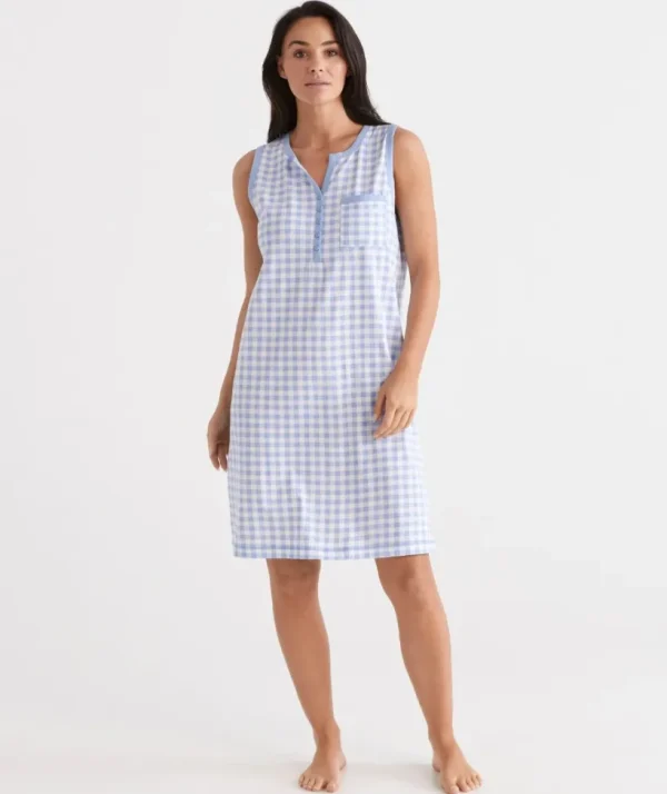 Sussan Australian Cotton Gingham Sleeveless Nightie-Women Nighties