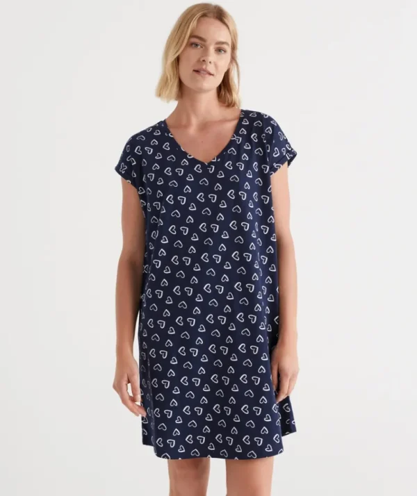 Sussan Australian Cotton Heart V Neck Nightie-Women Nighties