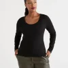 Sussan Australian Cotton Long Sleeve Rib Scoop Top-Women T-Shirts & Tanks