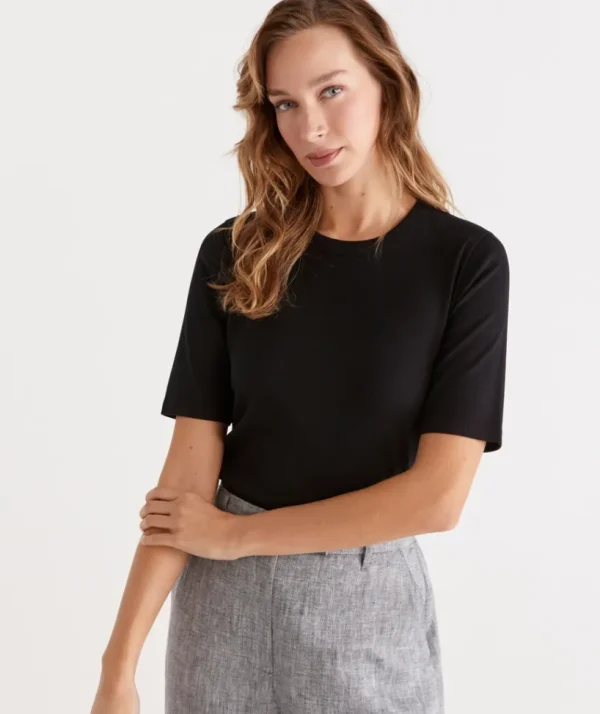 Sussan Australian Cotton Rib Elbow Sleeve Top-Women Tops