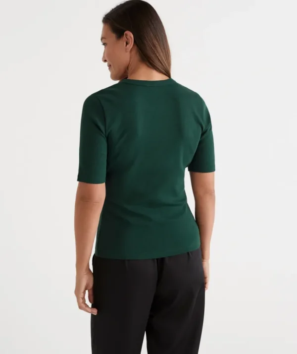 Sussan Australian Cotton Rib Elbow Sleeve Top-Women Tops