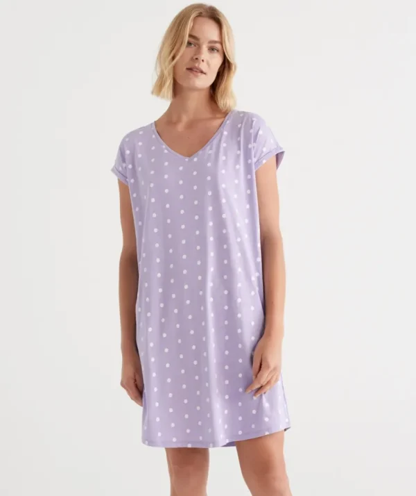 Sussan Australian Cotton Spot V Neck Nightie-Women Nighties