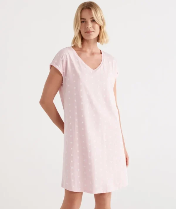 Sussan Australian Cotton Spot V Neck Nightie-Women Nighties