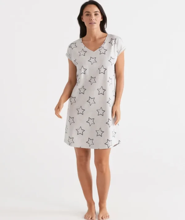 Sussan Australian Cotton Star V-Neck Nightie-Women Nighties