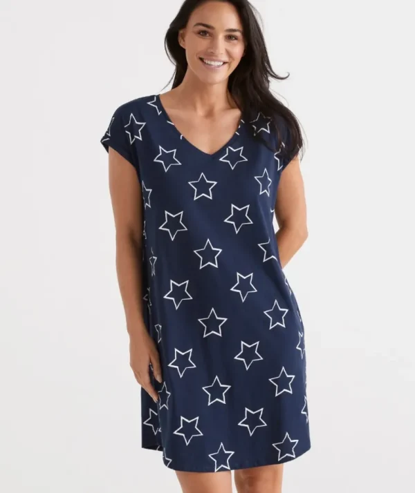 Sussan Australian Cotton Star V-Neck Nightie-Women Nighties