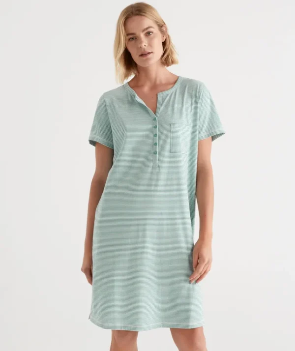 Sussan Australian Cotton Stripe Henley Nightie-Women Nighties