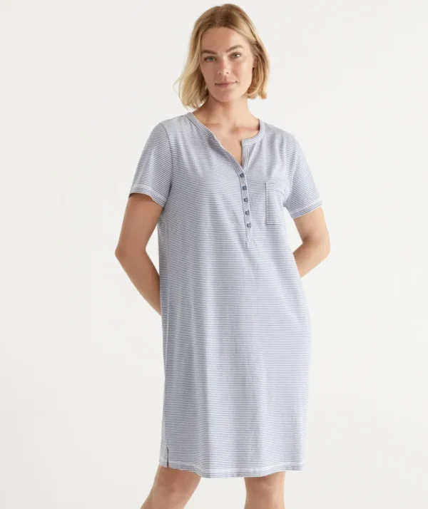 Sussan Australian Cotton Stripe Henley Nightie-Women Nighties