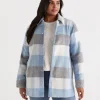 Sussan Blue Check Shacket-Women Jackets & Coats