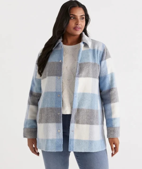 Sussan Blue Check Shacket-Women Jackets & Coats