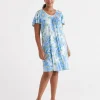 Sussan Blue Dahlia Flutter Sleeve Nightie-Women Nighties