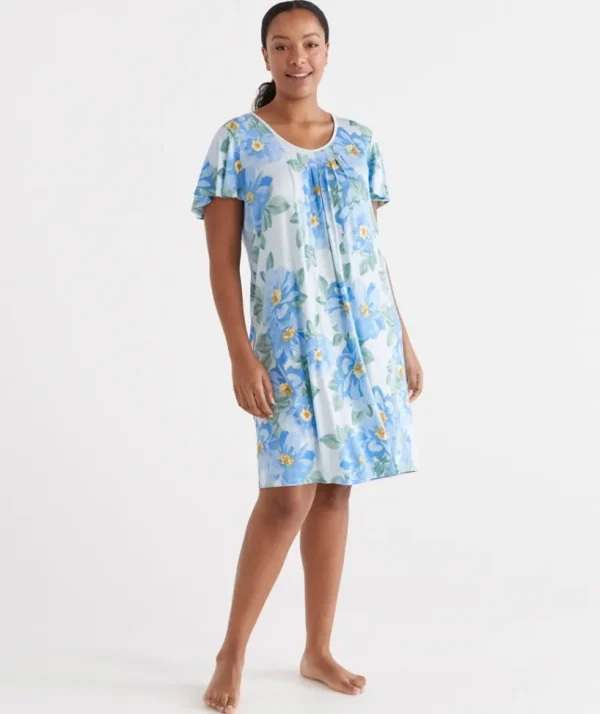 Sussan Blue Dahlia Flutter Sleeve Nightie-Women Nighties