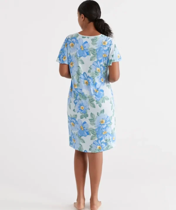 Sussan Blue Dahlia Flutter Sleeve Nightie-Women Nighties