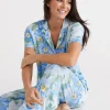 Sussan Blue Dahlia Knit Button Through Pyjama Set-Women Pyjama Sets