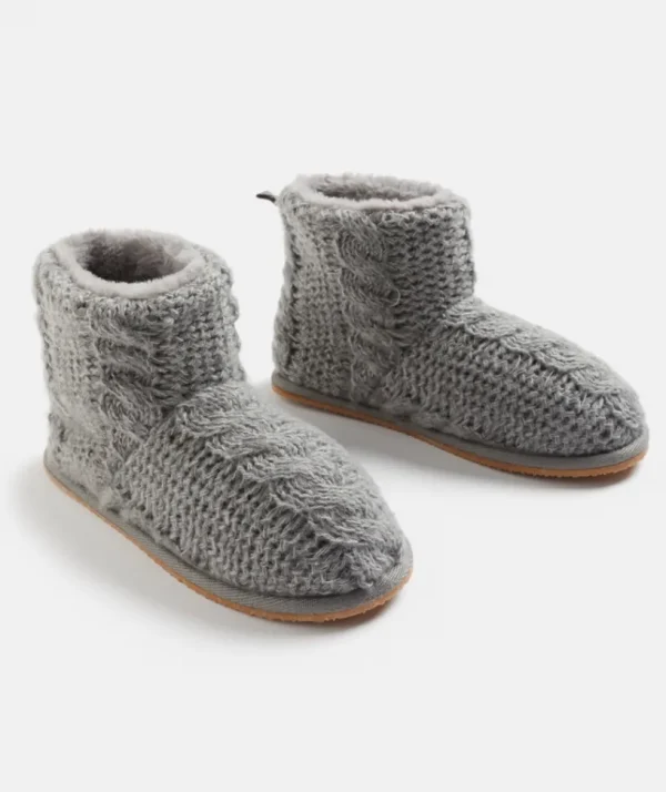 Sussan Cable Knit Teddy Boot-Women Slippers