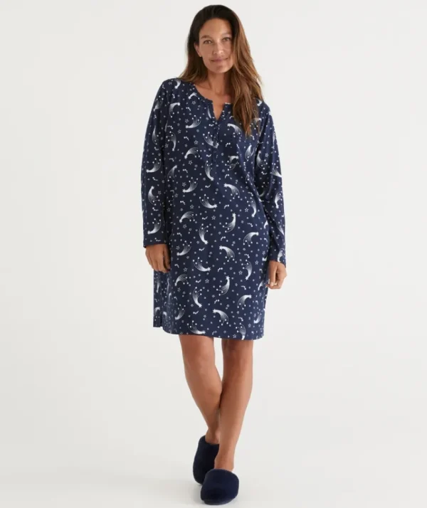 Sussan Celestial Print Australian Cotton Henley Nightie-Women Nighties