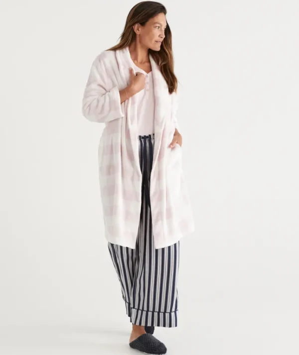 Sussan Check Print Soft Fleece Gown-Women Dressing Gowns