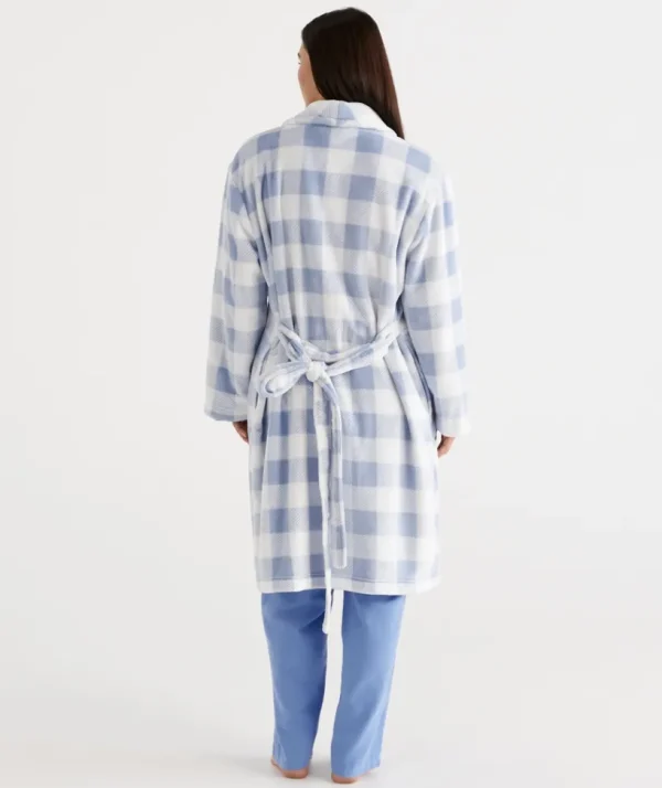 Sussan Check Print Soft Fleece Gown-Women Dressing Gowns