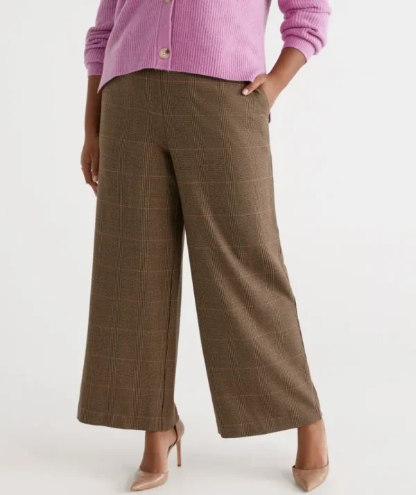 Sussan Check Wide Leg Pant-Women Pants