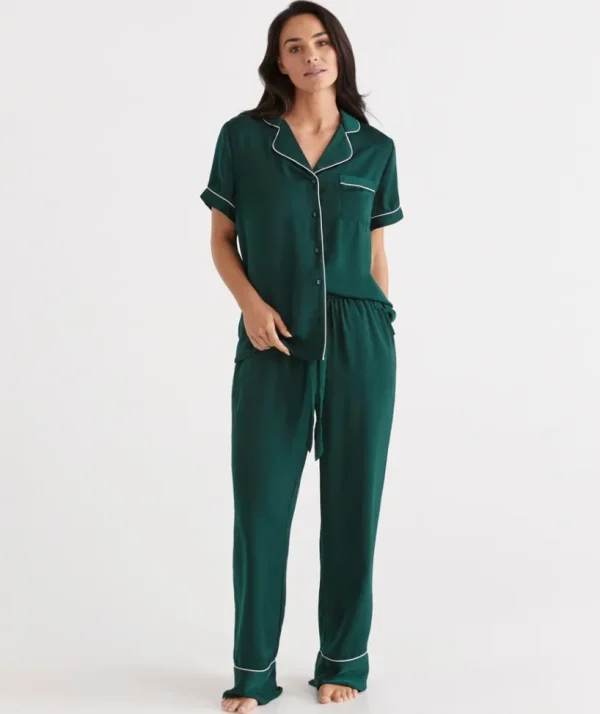 Sussan Contrast Longline Satin Pyjama Set-Women Pyjama Sets