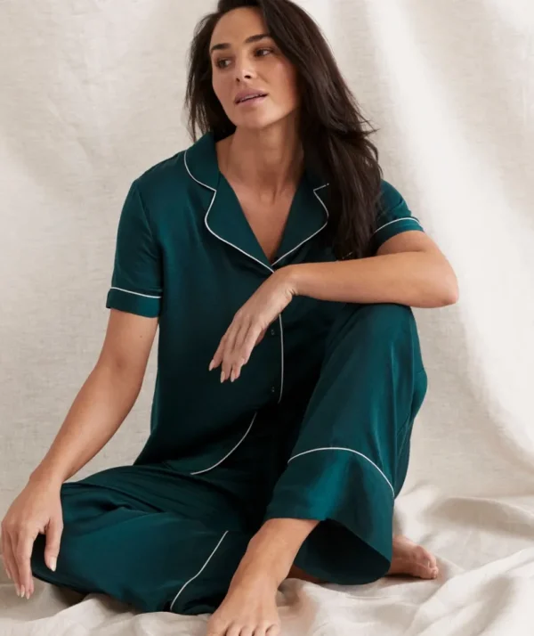 Sussan Contrast Longline Satin Pyjama Set-Women Pyjama Sets