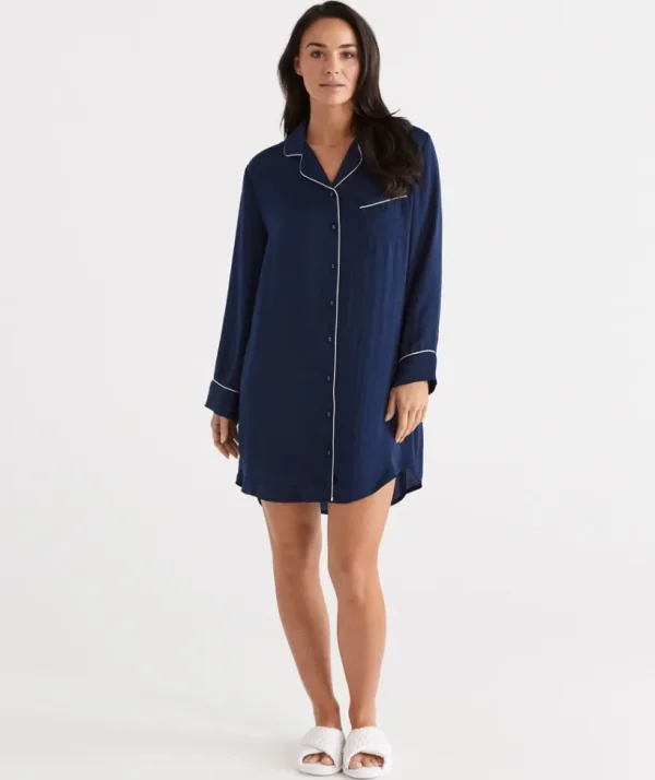 Sussan Contrast Satin Nightshirt-Women Nighties