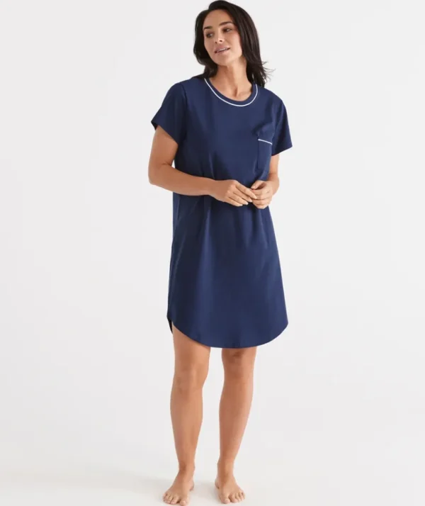 Sussan Contrast Trim T-Shirt Nightie-Women Nighties