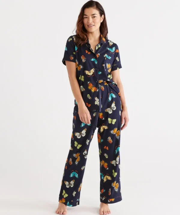 Sussan Cotton Butterfly Print Pyjama Set-Women Pyjama Sets