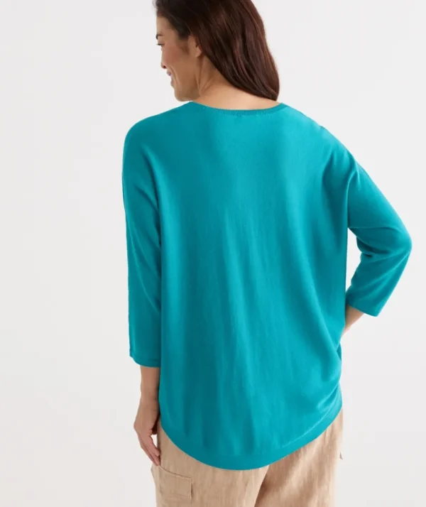 Sussan Cotton Curved Hem Pull Over-Women Knitwear