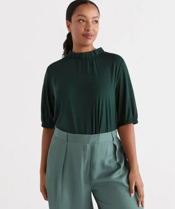 Sussan Cotton Gathered Neck Top-Women Tops