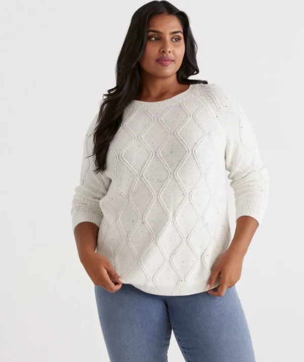 Sussan Cotton Nep Cable Pullover-Women Knitwear