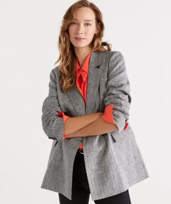 Sussan Double Breasted Herringbone Blazer-Women Jackets & Coats